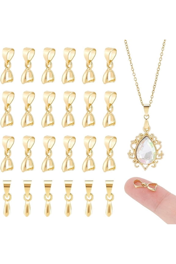 40pcs Ice Pick Pinch Bails Real 18K Gold Plated Pendant Pinch Bails Brass Snap on Bails Pendant Bail Connector Pinch Dangle Charm Pendant Connectors for Jewelry Making DIY Craft 9x5x3mm DIY