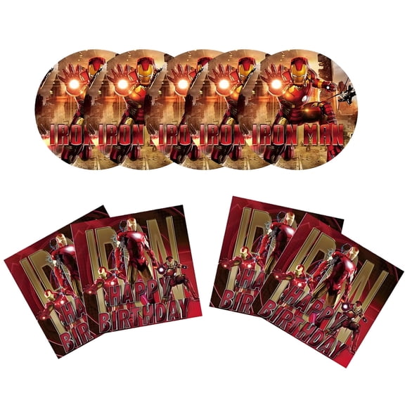 40pcs Iron Man Party Supplies Include 20 Plates, 20 Napkins for the Iron Man Birthday Party Decoration