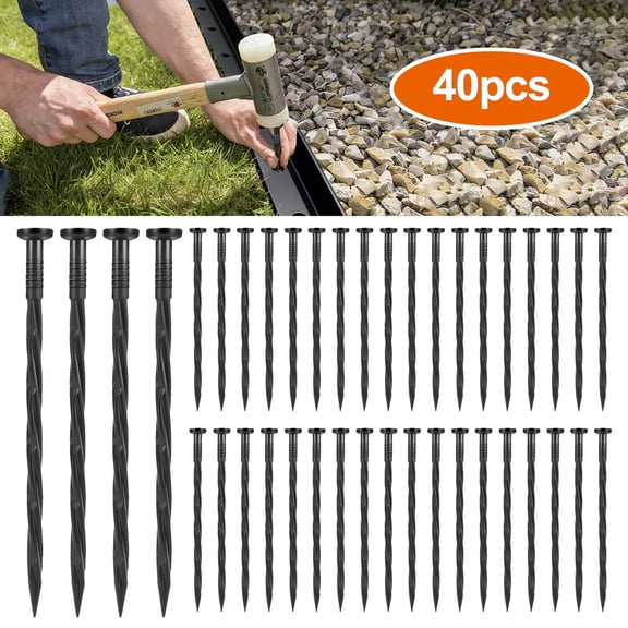40pcs Landscape Edging Anchoring Spikes, TSV 8'' Spiral Yard Lawn Paver Edging Stakes for Weed Barrier, Garden Fence, Artificial Turf