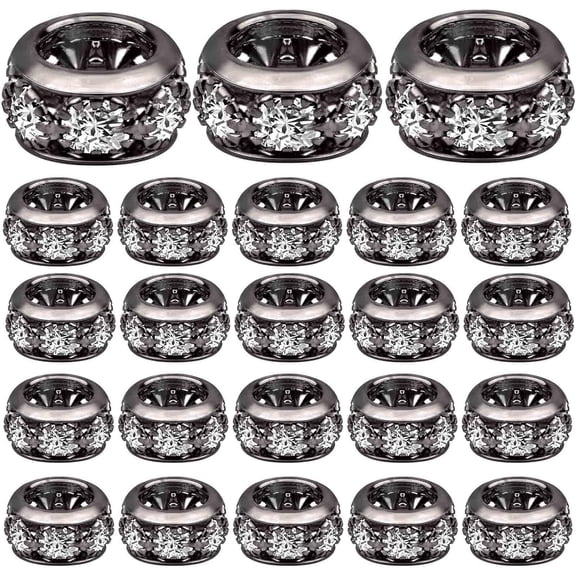 40pcs Large Hole Rhinestone Spacer Beads European Crystal Rondelle Loose Beads Handmade Accessories for DIY Bracelet Snake Chain Jewelry Making Supplies, Gun Black