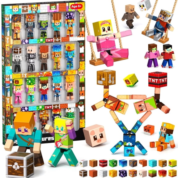 Annexfun 40 Pcs Magnetic Action Figures Playset, Magnetic Building Blocks Cubes and Rotatable Figures, School STEM Magnet Toys for Kids, Birthday Gifts for Boys Girls Ages 6+ (Patent Pending)