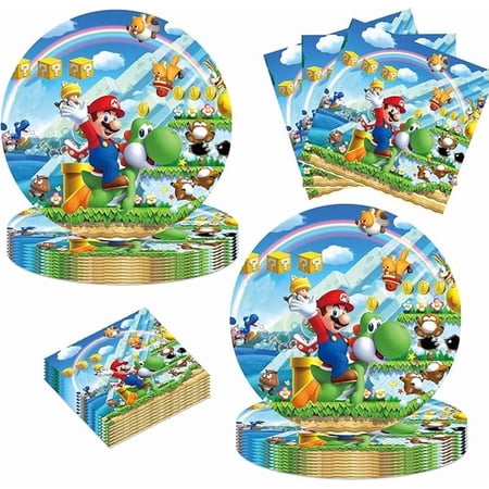 40pcs Mario Party Supplies include 20 plates, 20 napkins for the Mario Birthday party decoration