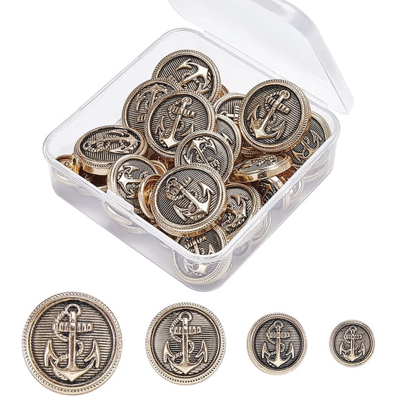 40pcs Metal Blazer Button Set Anchor Crest Vintage Shank Buttons 12mm 15mm 20mm 24mm for Blazer Suits Coat Uniform and Jacket - Golden DIY