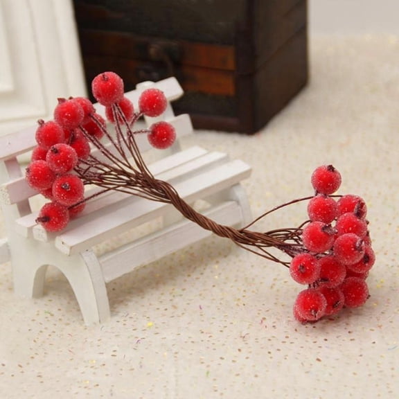 40pcs Mini Christmas Frosted Fruit Berry Holly Artificial Flower Decor