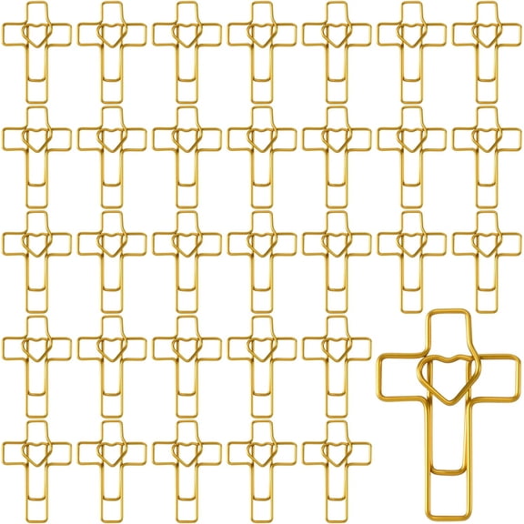 40pcs Mini Cross Heart Shape Paper Clips, Gold Fancy Paperclips, Cute Cross Love Heart Metal Bookmarks, Decorative Paper Clamps Holders for Document, Office, Home(xxw)