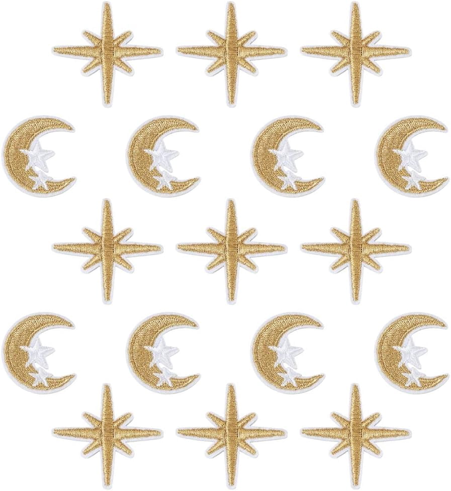 40pcs Moon Star Embroidery Iron On Patch Mixed Celestial Sew On Patch Embroidered Badge Applique Patch Embellishment for Clothes Bags Jeans Hat Shoes Sewing Accessory DIY Craft