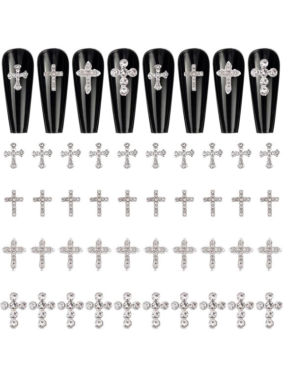 40pcs Nail Charms 4 Style Silver Rhinestone Nail Studs Charms 3D Luxury Flat-Back Diamond Rhinestones Gems Metal Alloy for DIY Nail Art Jewelry Decoration for DIY