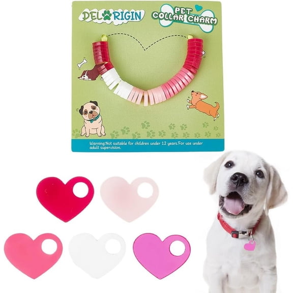 40pcs Pet ID Tag Charms 5 Colors Heart Pet Collar Pendants Red Pink Blank Acrylic Pet Tags with Hole Lightweight Name Tags for Dog Cat Rabbit Home Decoration DIY Crafts