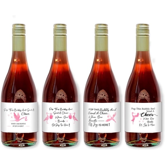 40pcs Pink Crane Wine Bottle Labels 4 Styles Adhesive Wine Bottle Labels Mini Wine Labels Rectangle Wine Bottle Labels for Baby Shower Wedding Anniversary Bridal Shower Birthday 5*9cm