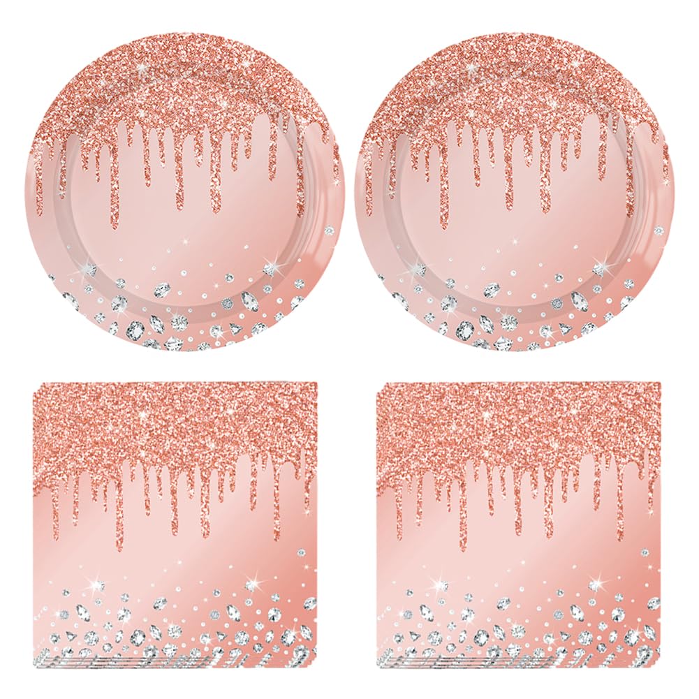 40pcs Pink Rose gold STF9 birthday Party Supplies,include 20 dessert