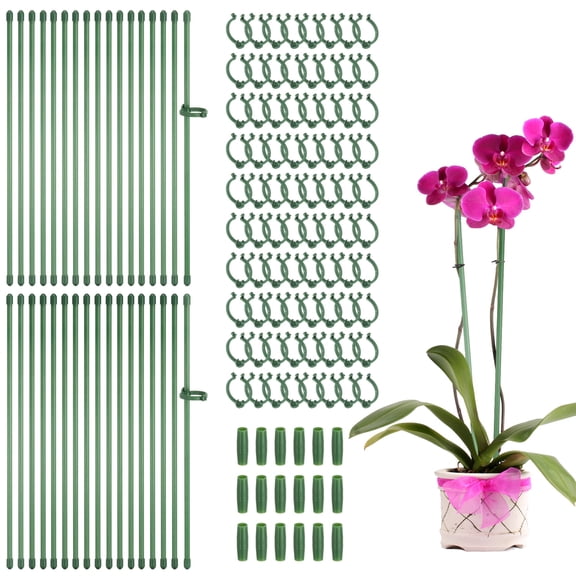 40pcs Plant Support Stakes, 11.8inch Adjustable Single Stem Stakes Garden Plant Support Sticks with Clip and Connect Pipe for Orchid Rose Tomato