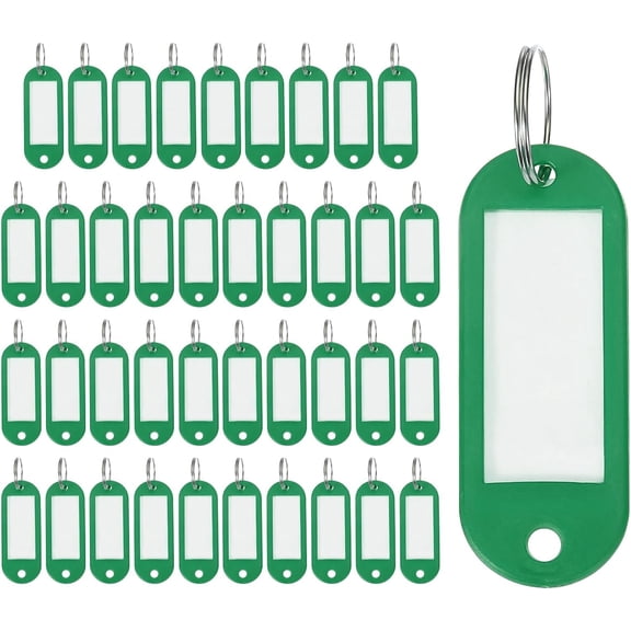 40pcs Plastic Key Tags, Keys Ring Tag Identifier Keychain with Split Labels Window for Luggage ID Name Pet Green