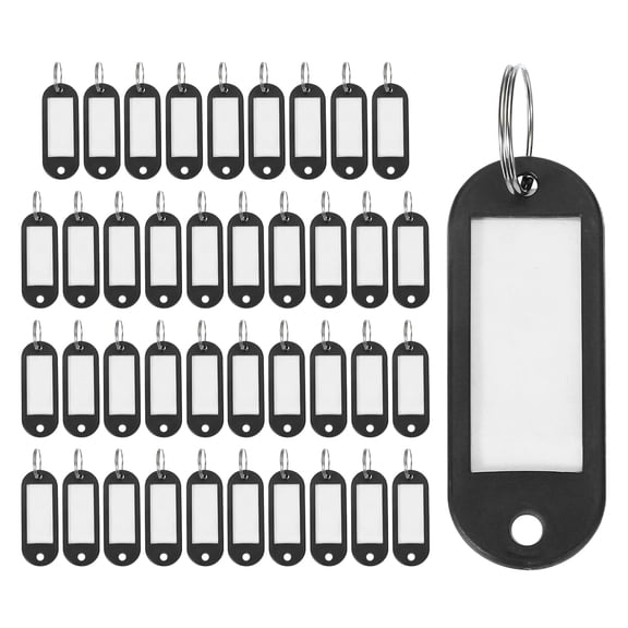 40pcs Plastic Key Tags, Keys Ring Tag Identifier Keychain with Split Ring Labels Window for Luggage ID Name Pet Tags, Black