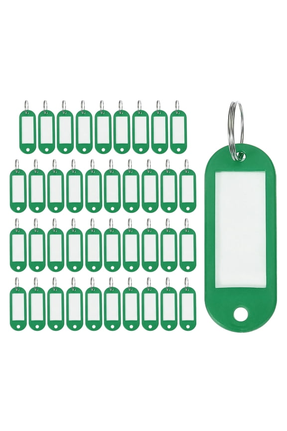 40pcs Plastic Key Tags, Keys Ring Tag Identifier Keychain with Split Ring Labels Window for Luggage ID Name Pet Tags, Green