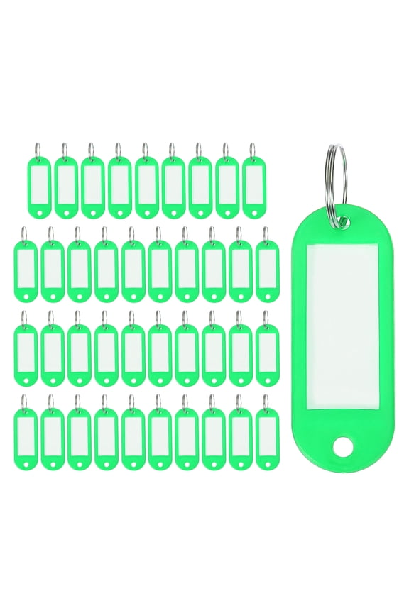 40pcs Plastic Key Tags, Keys Ring Tag Identifier Keychain with Split Ring Labels Window for Luggage ID Name Pet Tags, Light Green