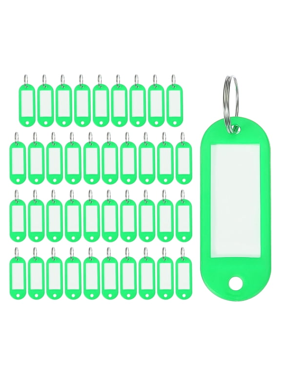 40pcs Plastic Key Tags, Keys Ring Tag Identifier Keychain with Split Ring Labels Window for Luggage ID Name Pet Tags, Light Green