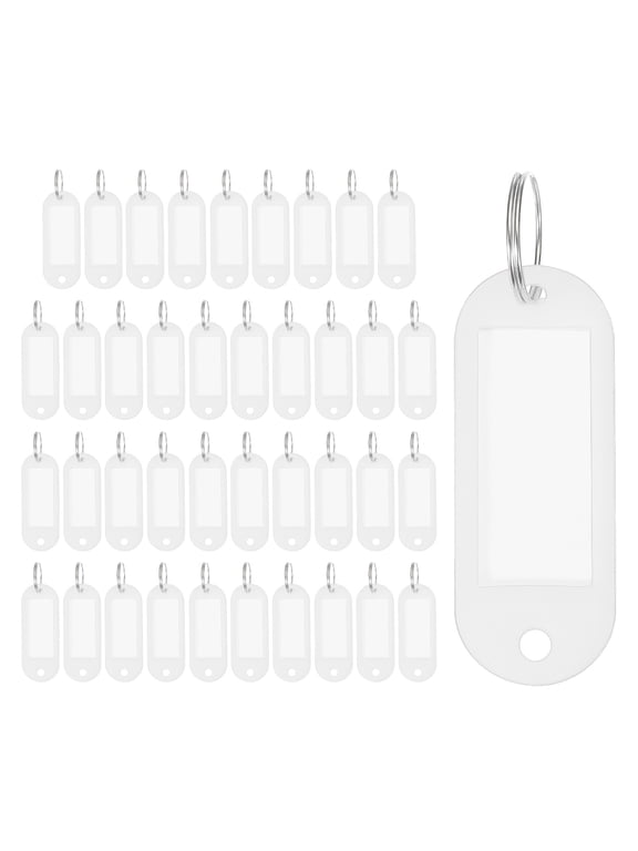 40pcs Plastic Key Tags, Keys Ring Tag Identifier Keychain with Split Ring Labels Window for Luggage ID Name Pet Tags, White