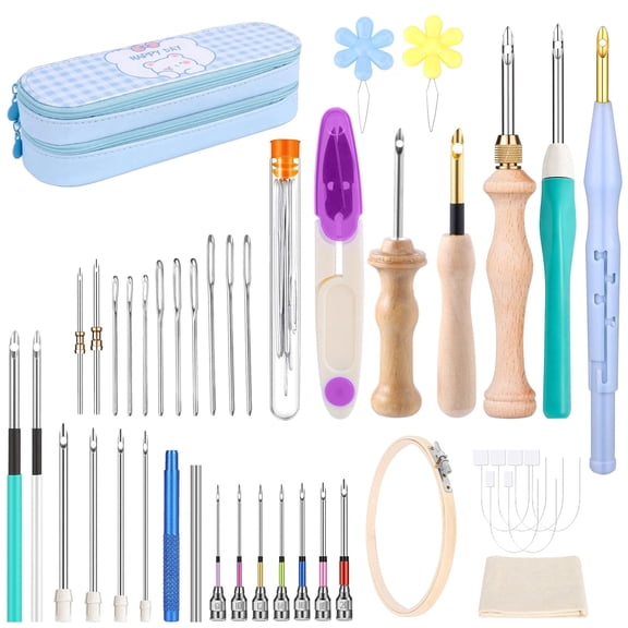 40pcs Punch Needle Kit, EEEkit Adjustable Wooden Punch Needle Tool, DIY Punch Needle Set for Adults