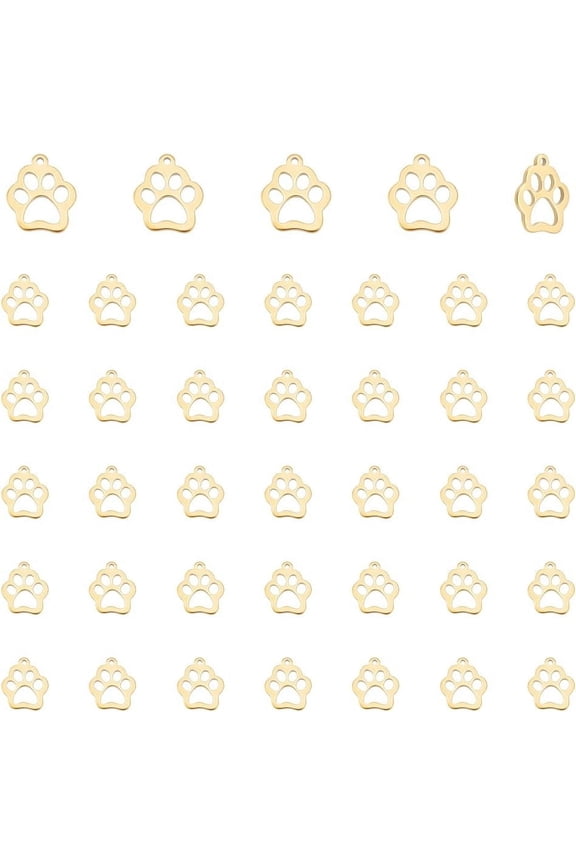 40pcs Real 18K Gold Plated Animal Cat Dog Paw Charms Stainless Steel Paw Print Charms Footprint Charm Metal Puppy Prints Charms for DIY Jewelry Making DIY Necklace Bracelet 14x12x1mm