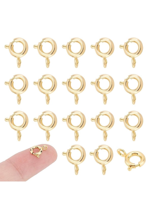 40pcs Real 18K Gold Plated Spring Ring Clasps 6mm Necklace Bracelet Connector Clasps Mini Brass Spring Ring Clasps Metal Jewelry Clasps for DIY Jewelry Making DIY