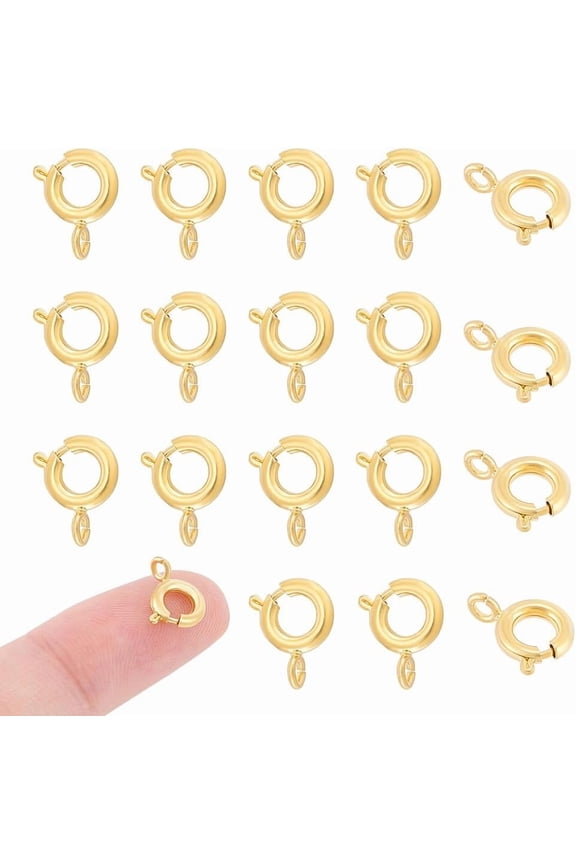 About 40pcs Real 18K Gold Plated Spring Ring Clasps 8mm Necklace Bracelet Connector Clasps Mini Metal Spring Ring Clasp Metal Jewelry Clasp for DIY Jewelry Making