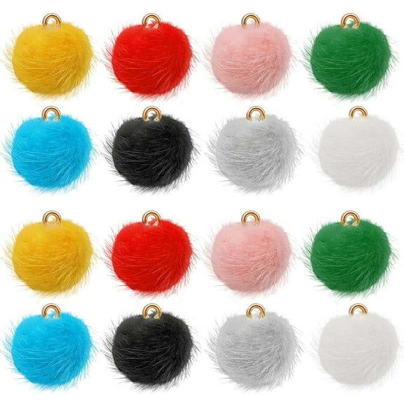 40pcs Round Fluffy Pompoms Charms Colorful Fabric Faux Fur Ball Pendants Metal Fluffy Pom Pom Ball Charms for Tassel Earrings Keychains Jewelry Making Decor, 8 Colors