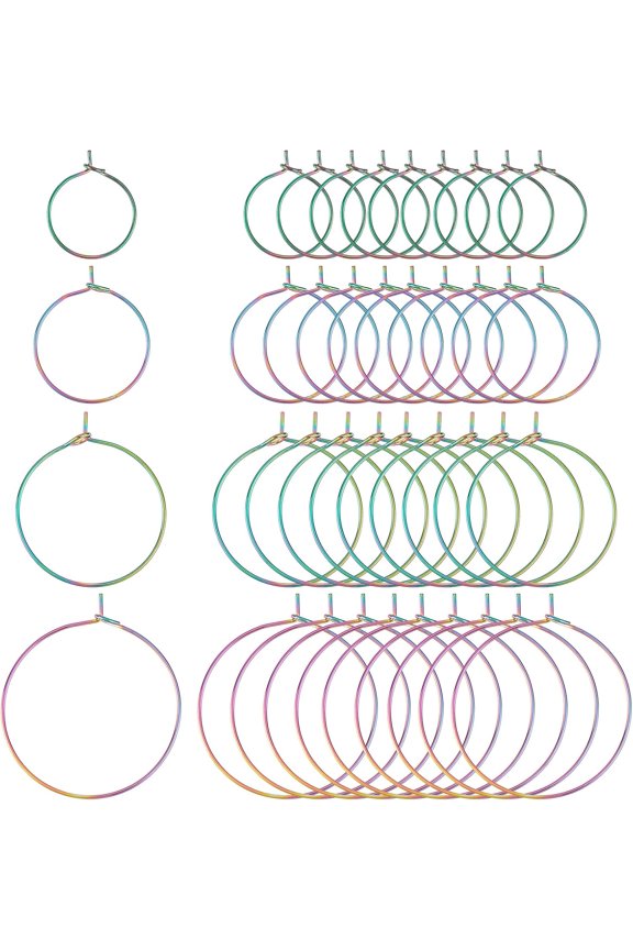 40pcs Round Hoop Earrings Rainbow Color Wine Glass Charm Rings 4 Sizes Earring Marker Rings for DIY DIY Craft Earring Jewelry Making Christmas Decoration Party Favors 16/21/25/30mm