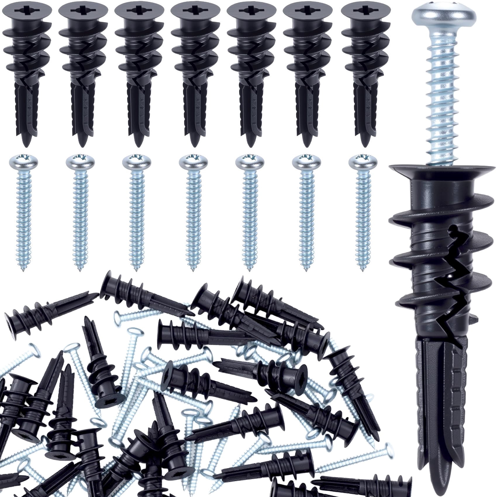 40pcs Self-Drilling Anchors with Screws, Heavy Duty Drywall Anchors Screws Kits, Metal Dry Wall Anchors for Shelves, Clocks, Home Decoration - Black