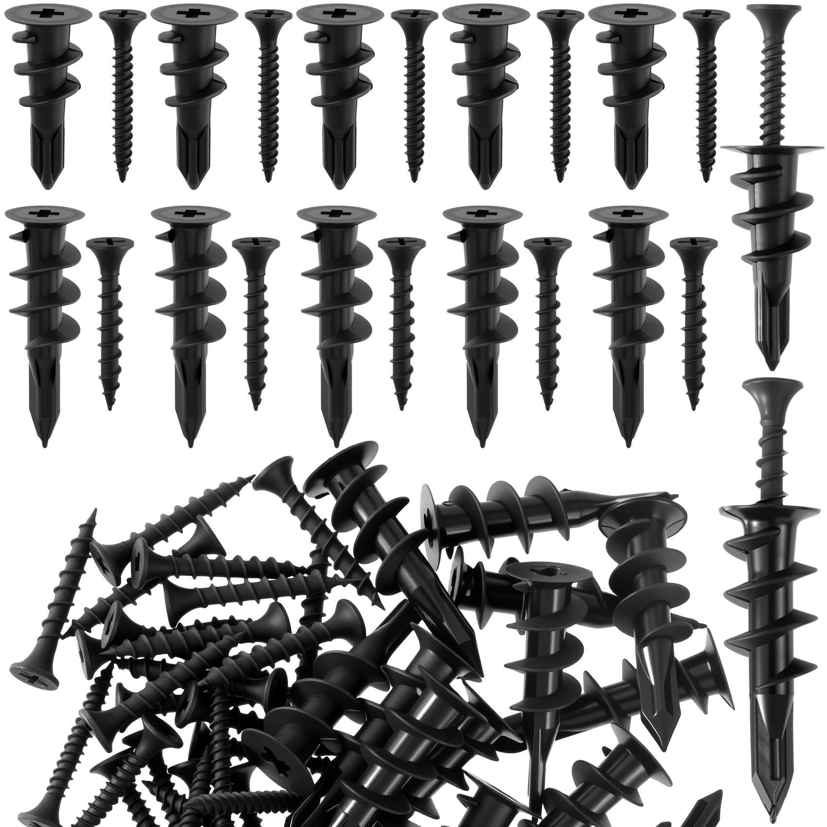40pcs Self-Drilling Anchors with Screws, Heavy Duty Drywall Anchors Screws Kits, Metal Dry Wall Anchors for Shelves, Clocks, Home Decoration - Black