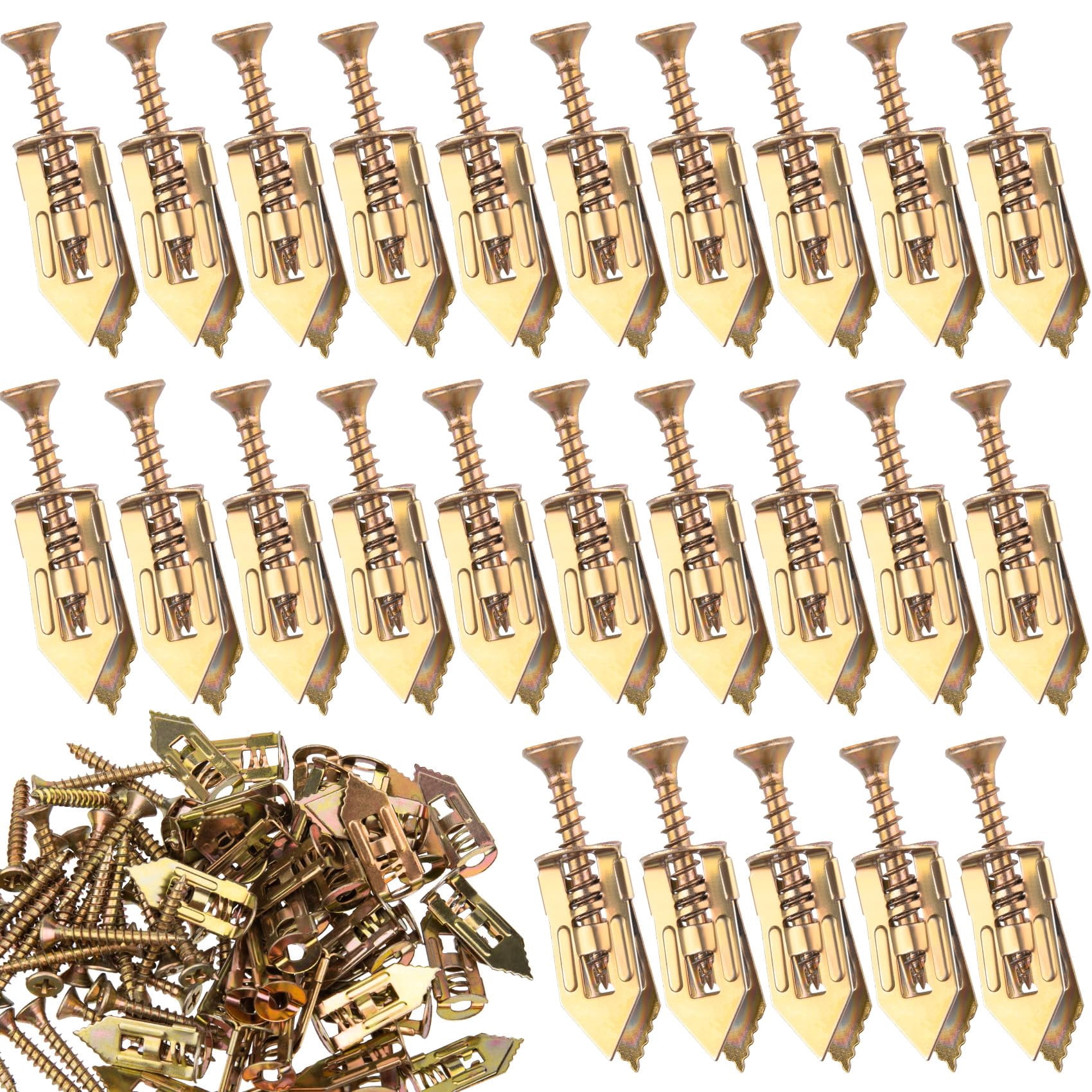 40pcs Self Drilling Drywall Anchors with Screws Kit, Metal Expansion Screws, Heavy Duty Wall Anchors for Hanging Picture Frames Wall Sconces Curtains Clocks- Gold