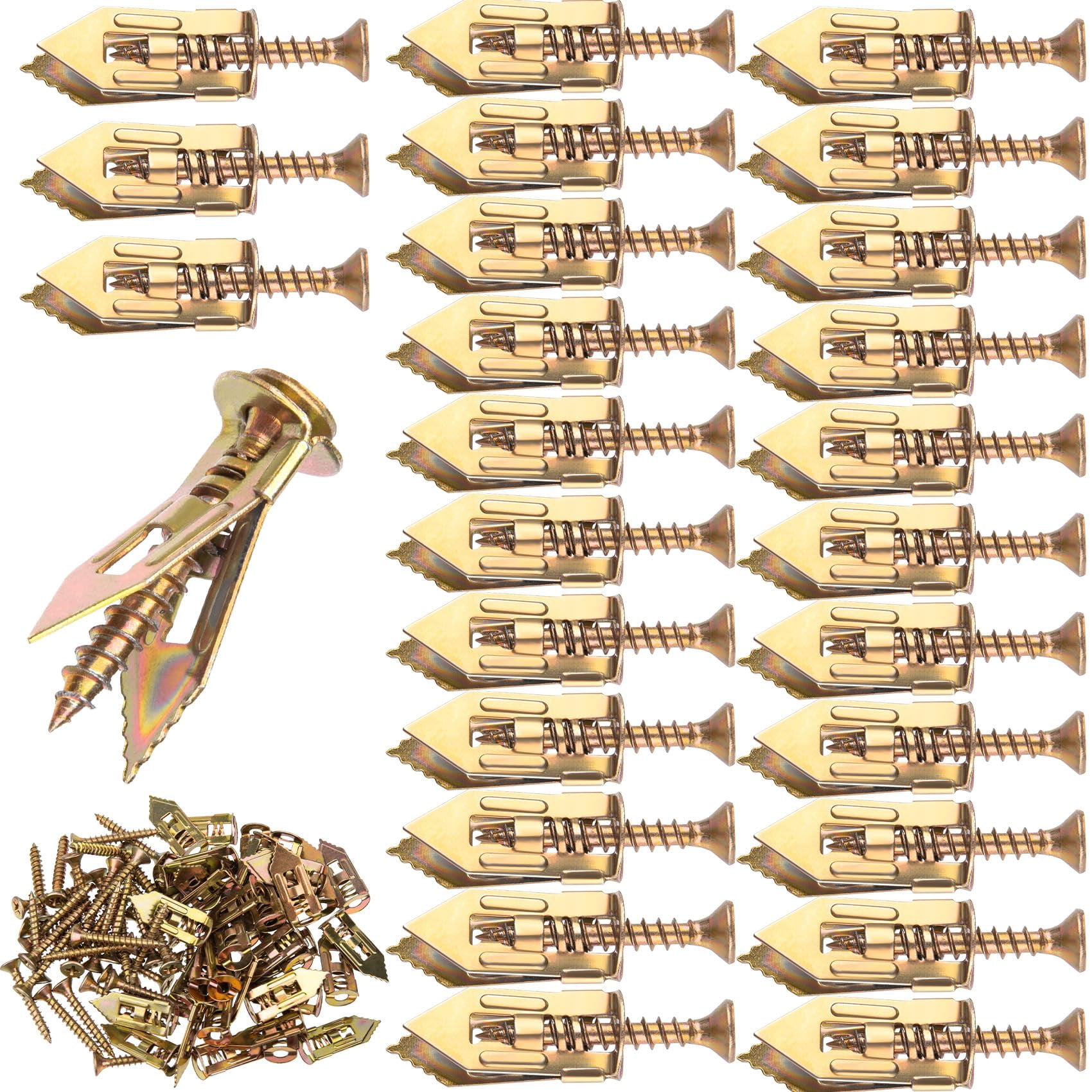 40pcs Self-Drilling Drywall Anchors with 40pcs Screws, Heavy Duty Metal Expansion Screws, Dry Wall Anchors for Gypsum Boards, Cabinets- Gold