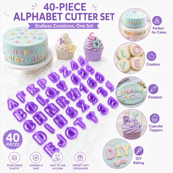 40 Piece Alphabet and Number Cutter Set, Letter and Symbol Stamp Tools for Cookies, Clay and Crafts, TIKA