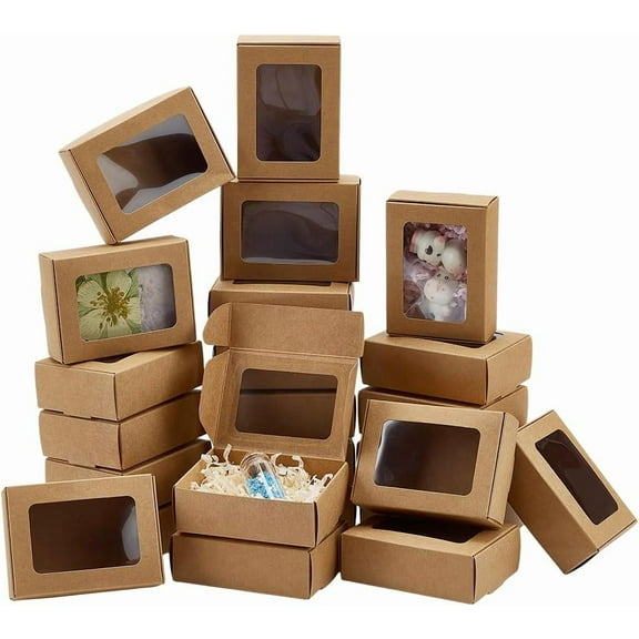40pcs Small Paper Boxes with Window Gift Packaging Box Foldable Chocolate Cookies Candy Box Soap Boxes Handmade
