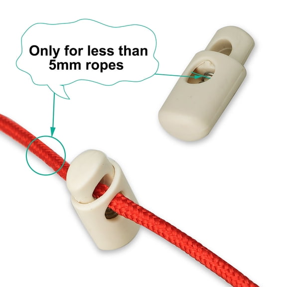 40pcs Spring Cord Locks Plastic End Clip Stoppers Fastener Single Hole Rope Clip Toggle Slider, Beige