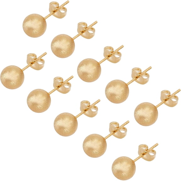 40pcs Textured Round Stainless Steel Stud Earrings 8mm Ball Ear Studs Components Golden Hypoallergenic Earring with Earring Backs for Earring Making 0.7mm Pin