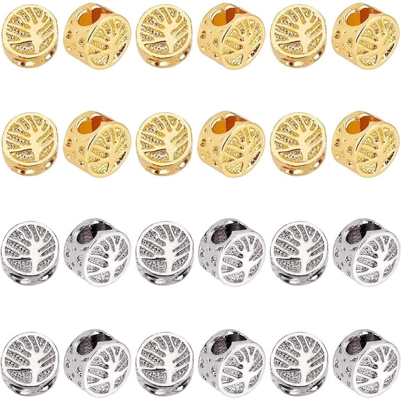 40pcs Tree of Life Spacer Beads 2 Colors Long-Lasting Plated Double Hole Loose Beads Flat Round Multi Strand Connectors for Beading Bracelet Necklace Jewelry Making