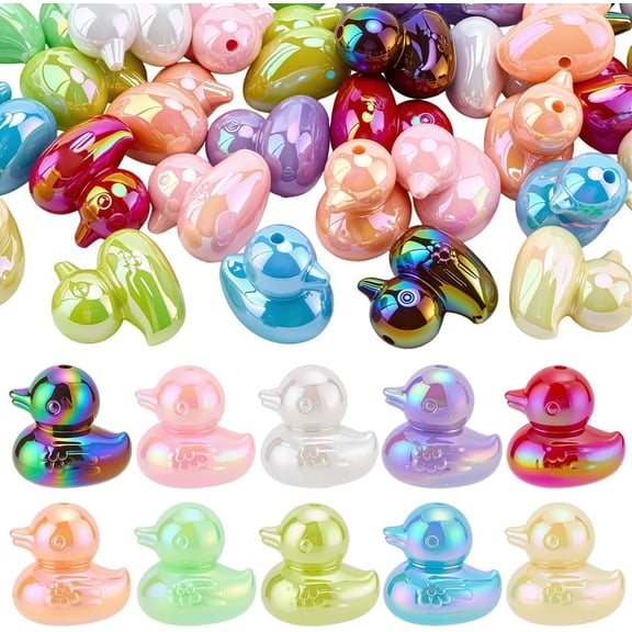 40pcs UV Duck Focal Beads 10 Colors Iridescent Opaque Animal Shape Beads Duck Acrylic Bead