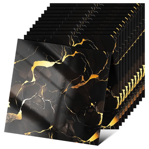 Supvox 40Pcs Black Marble Effect Self Adhesive Tile Stickers for Kitchen and Bathroom