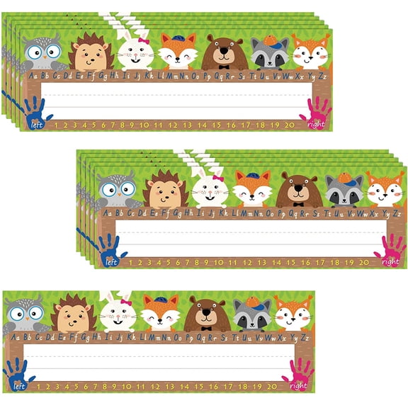 40pcs Woodland Friends Name Plates, Reusable Animal Name Tags, Alphabet & Numbers, Glue Points, 11.5x4 Inch Classroom Desk Labels for Kid from Pre Kindergarten to Primary School