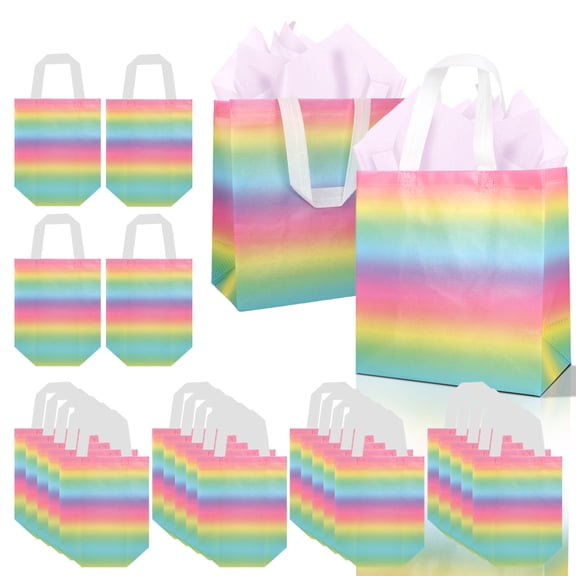 40pcs elegant rainbow-striped wedding gift bags, romantic couple party tote bags, suitable for Valentine's Day, birthdays, and various celebration occasions. Made of soft non-woven fabric