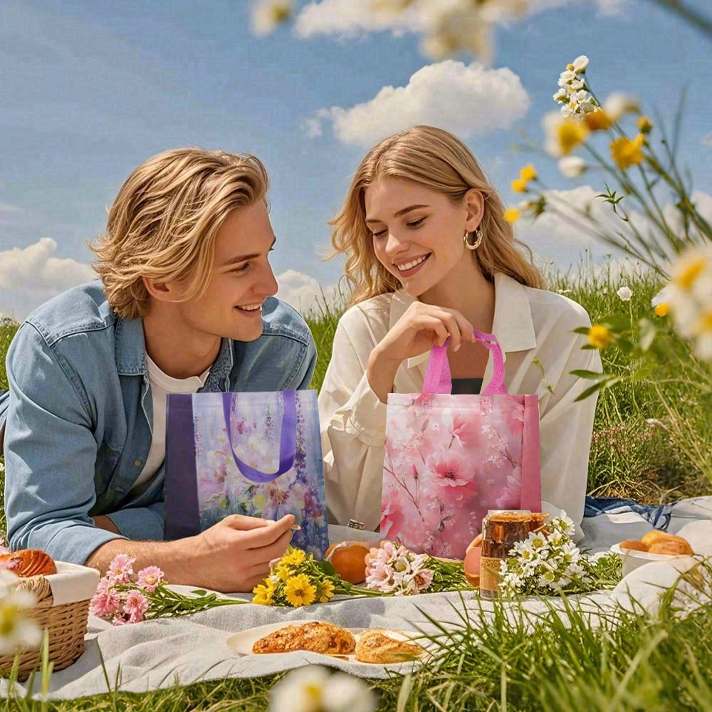 40pcs non-woven gift bags with floral patterns, spring picnic party tote bags, suitable for occasions like birthdays, Mother's Day, baby baptisms, weddings, thank-you gifts, etc.