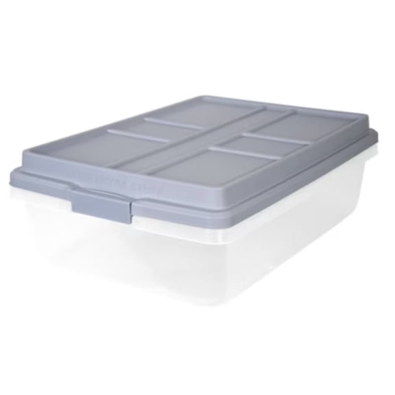 40qt Clear Plastic Storage Bin with Gray HI-RISE Stackable Lid: Under Bed Utility Totes, Locking Handles, Snap Closure