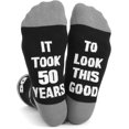 thumbnail image 1 of 40th 50th 60th Birthday Gifts for him，Men 40th 50th 60th Birthday Decorations, Funny Black Crew Cotton Socks, 1 of 6
