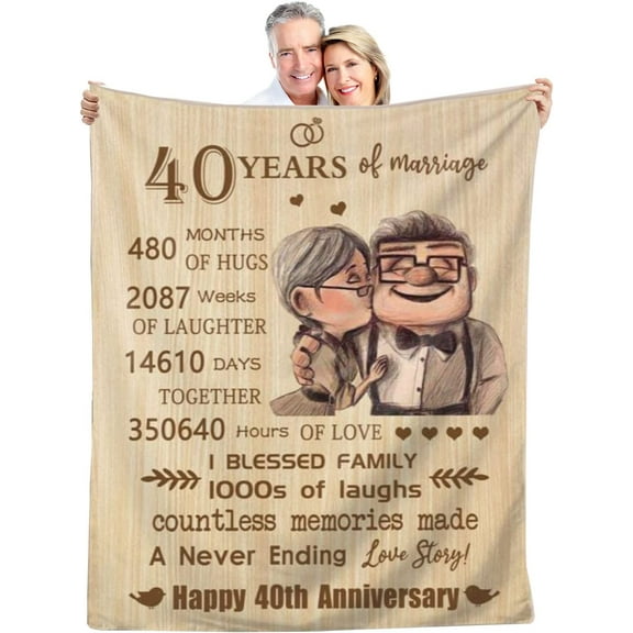 40th Anniversary Blanket Gifts, 40th Wedding Anniversary Romatic Gift for Couple/Parents/Husband, Gifts for 40 Years of Marriage, 40th Ruby Anniversary Decorations