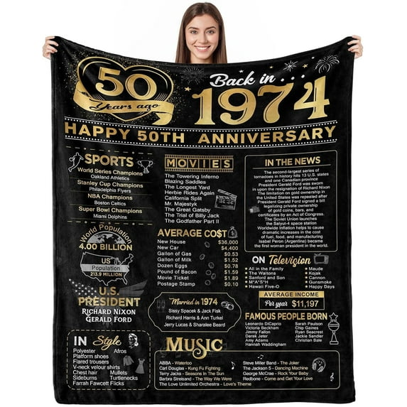 40th Anniversary Blanket Gifts Gift for 40th Wedding Anniversary Ruby 40 Years of Marriage for Wife Mom Husband Dad Couple Parents Grandparents Throw Blankets 60Lx50W Inch Gold