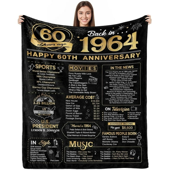 40th Anniversary Blanket Gifts Gift for 40th Wedding Anniversary Ruby 40 Years of Marriage for Wife Mom Husband Dad Couple Parents Grandparents Throw Blankets 60Lx50W Inch Gold