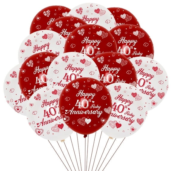 40th Anniversary Decorations, Happy 40th Ruby Anniversary Red White Latex Balloon 20pcs, For 40 Years Wedding Anniversary Party Decorations Supplies
