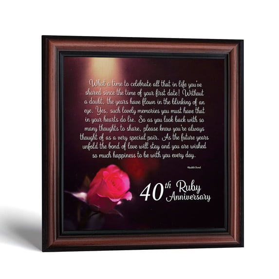 40th Ruby Anniversary Picture Frame, Printed Verse Keepsake