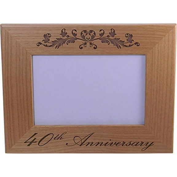 40th Anniversary - Natural Alder Wood Engraved Tabletop/Hanging Photo Picture Wedding Memory Frame