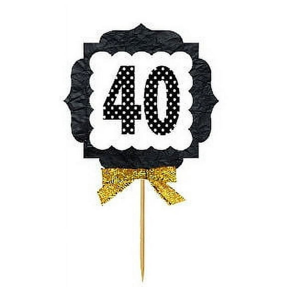 40th Birthday / Anniversary Gold Ribbon Hand Crafted Novelty Cupcake Decoration Toppers / Picks -12ct